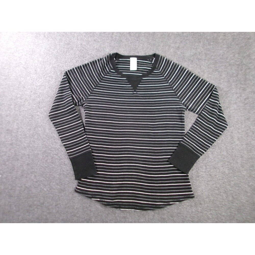 Faded Glory Top Women Large Black Strip Causal Base Layering Capsule Cozy Lounge
